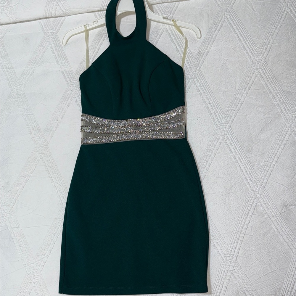 Speechless Dark Green Backless Dress with Silver Details